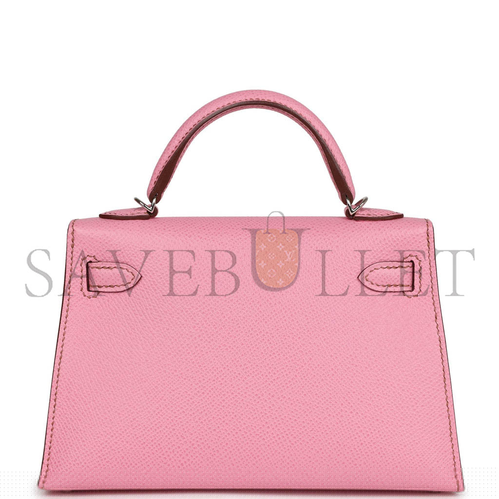 HERMÈS MINI KELLY II BUBBLEGUM WITH PALLADIUM HARDWARE (19*12*5.5cm)